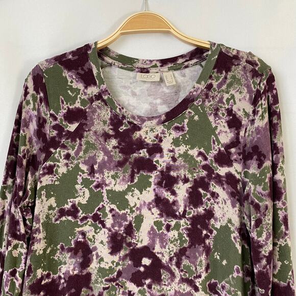 LOGO by Lori Goldstein Jamie Tunic Top Women Size S  Purple‎ Camo Lagenlook - Picture 3 of 9